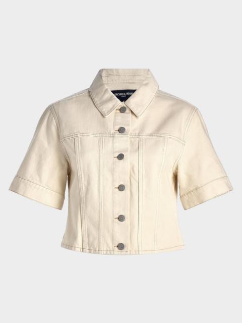 VERONICA BEARD Malcom Short-Sleeve Cropped Denim Jacket