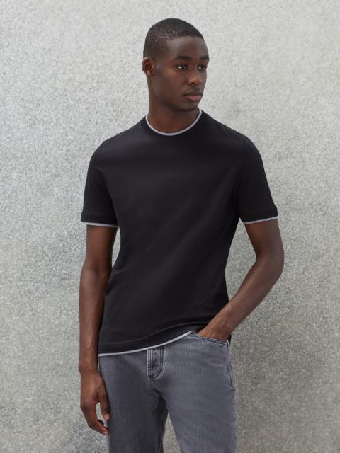 Cotton jersey round neck slim fit T-shirt with faux-layering