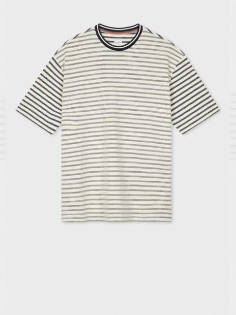 Paul Smith Ecru and Navy 'Breton' Textured Stripe Cotton T-Shirt
