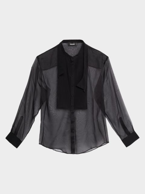 DSQUARED2 남성 보우 티 드롭 - 슈어 Sheer 실크 셔츠