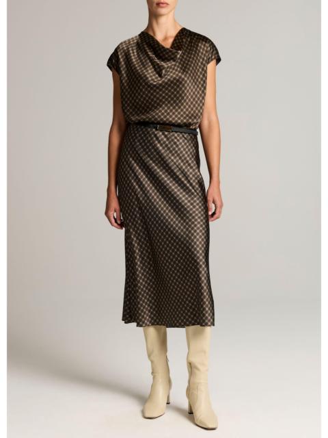 Vince Ombré Plaid Lingerie-Trim Satin Slip Skirt