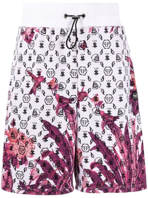 PHILIPP PLEIN floral logo drawstring shorts