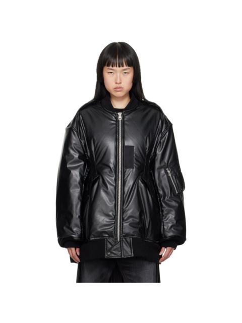 Junya Watanabe Black Insulated Faux-Leather Bomber Jacket
