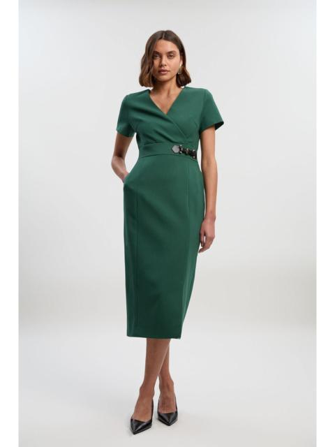 KAREN MILLEN Petite Compact Essential Tab Waist Midi Dress