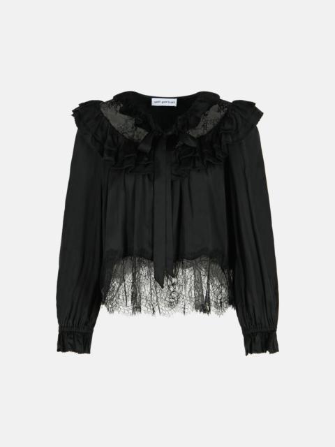 self-portrait BLACK VISCOSE BLOUSE