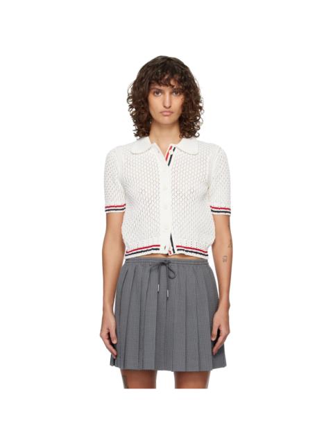 Thom Browne White Hector Pointelle Short Sleeve Cardigan