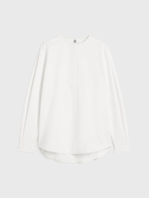 Collarless cotton-twill shirt white