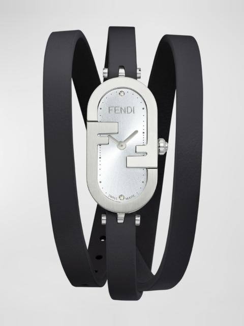 FENDI O'Lock Vertical Oval Calf Leather Wrap Watch, Black