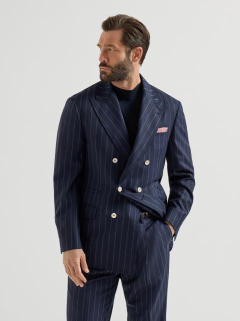 Brunello Cucinelli One-and-a-half-breasted blazer in super 150s virgin wool wide chalk stripe batavia