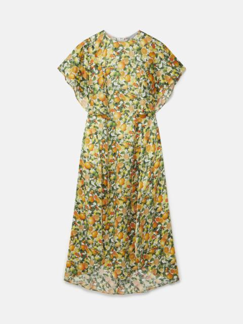 Lemon Print Silk Midi Dress