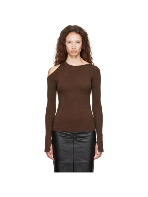 Helmut Lang Brown Asymmetric Long-Sleeve Top