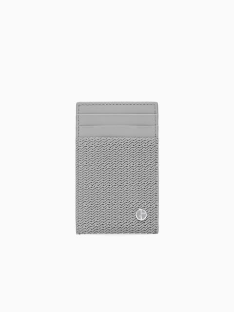 GIORGIO ARMANI CARD HOLDER IN EMBOSSED LEATHER