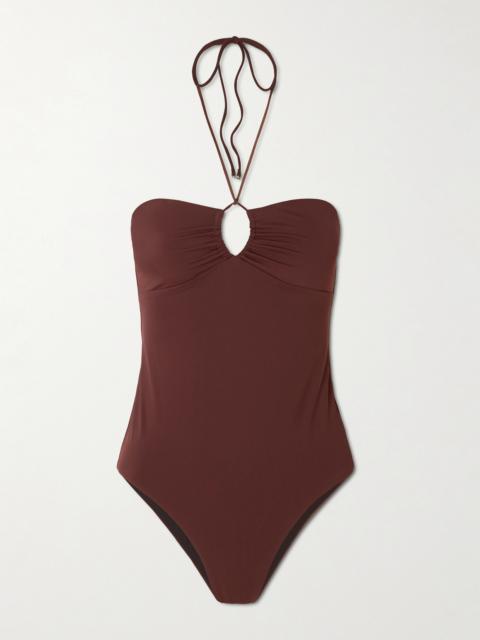 TORY BURCH Ruched Cut-out Recycled Halterneck Swimsuit