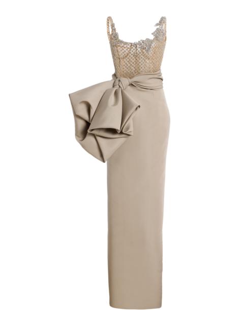 Oscar de la Renta Draped Faille Gown light grey