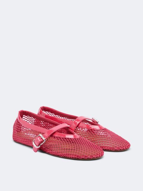 Alaïa Leather-trimmed fishnet Mary Jane flats