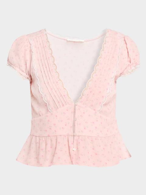 LoveShackFancy Bondy Floral Peplum-Hem Top