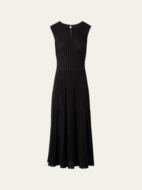 AKRIS Metallic Pinstripes Knit Sleeveless Midi Dress