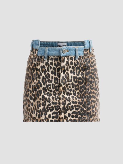 GANNI Women's Printed Denim Fold Mini Skirt - Almond Milk