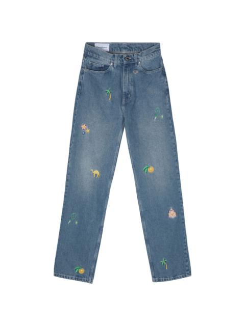 embroidered-motif straight-leg jeans