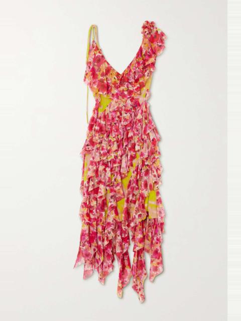 Ruffled floral-print silk-blend chiffon midi dress