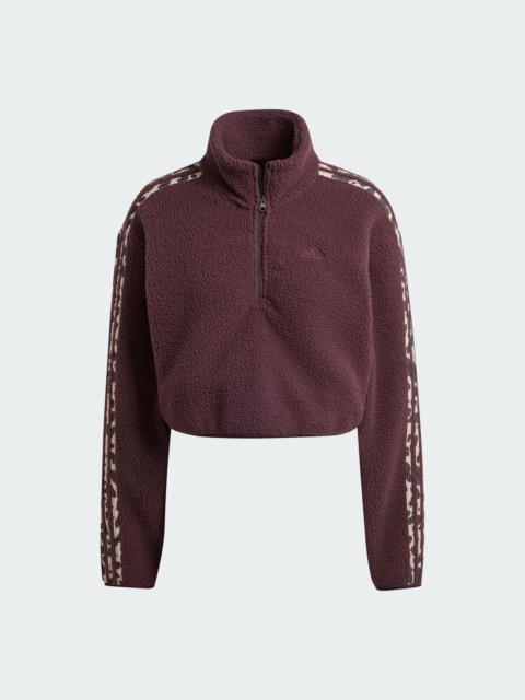 adidas Essentials 3-Stripes Animal Print High Pile Cropped 1/4 Zip Top