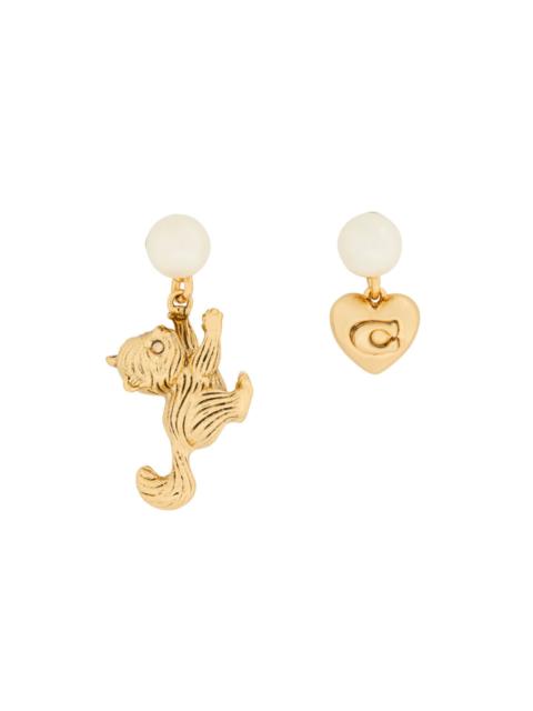 COACH Coach Mismatched Faux Pearl Embellished Hoop Earrings