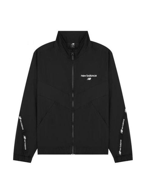 New Balance Logo Full-Zip Woven Jacket 'Black White' AMJ22350-BK