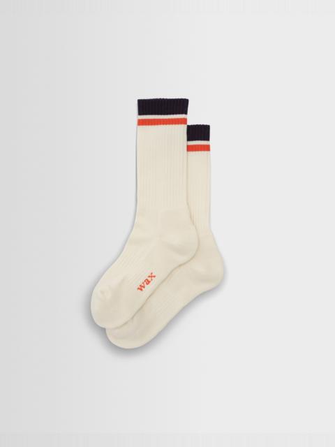 Wax London Thorpe - Ecru And Navy Edge Stripe Socks