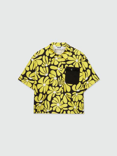 MSGM Black and yellow faille shirt with "Eclectic daisy" print