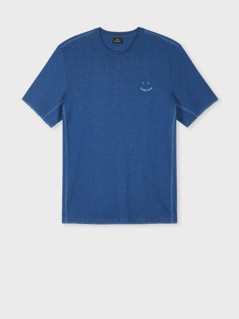 Paul Smith Blue Blanket-Stitch 'Happy' T-Shirt