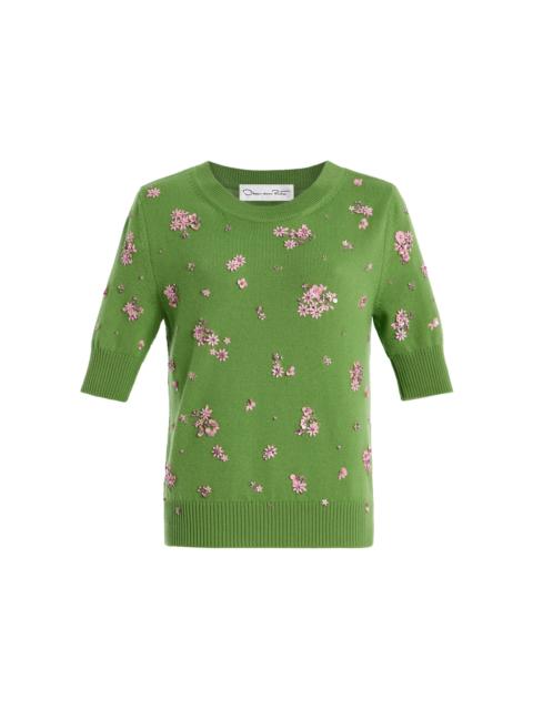 Oscar de la Renta Embellished Wool Sweater green
