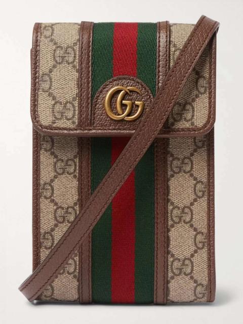 GUCCI Ophidia Grosgrain and Leather-Trimmed Monogrammed Coated-Canvas Messenger Bag