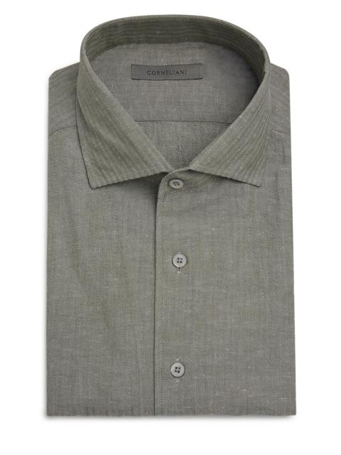 CORNELIANI Men's Seersucker Cotton-Linen Shirt - Sage