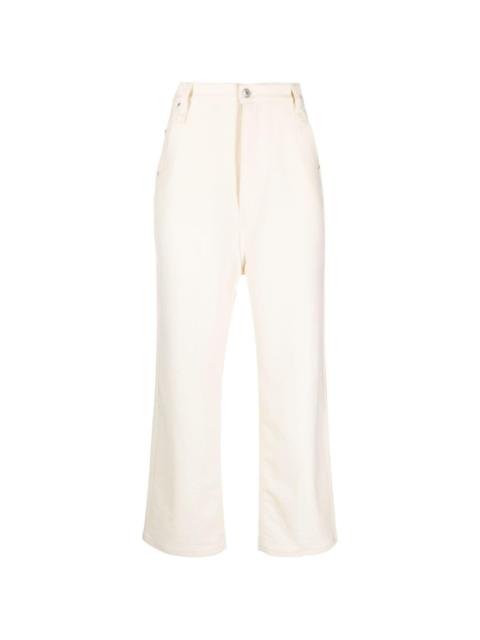 logo-patch virgin wool straight-leg trousers