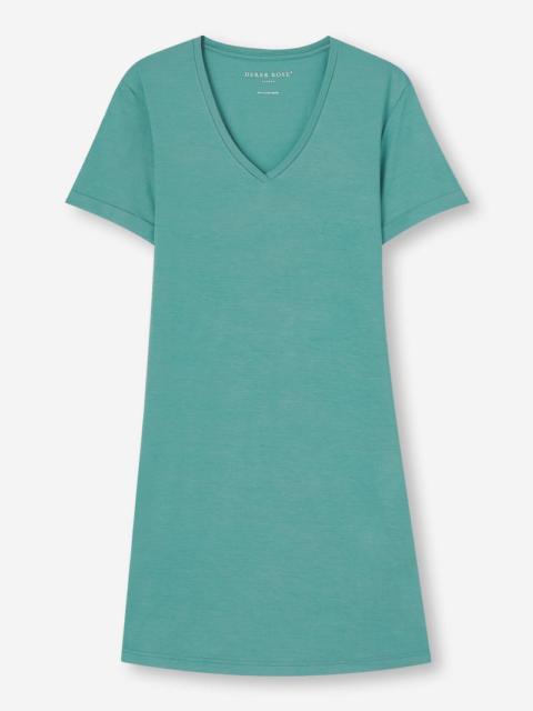 Derek Rose Women's V-Neck Sleep T-Shirt Lara Micro Modal Stretch Teal