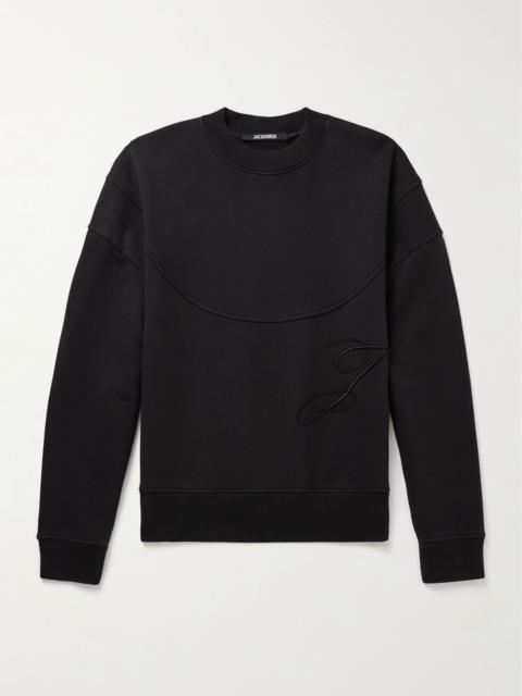 JACQUEMUS Logo-Embroidered Cotton-Jersey Sweatshirt Navy