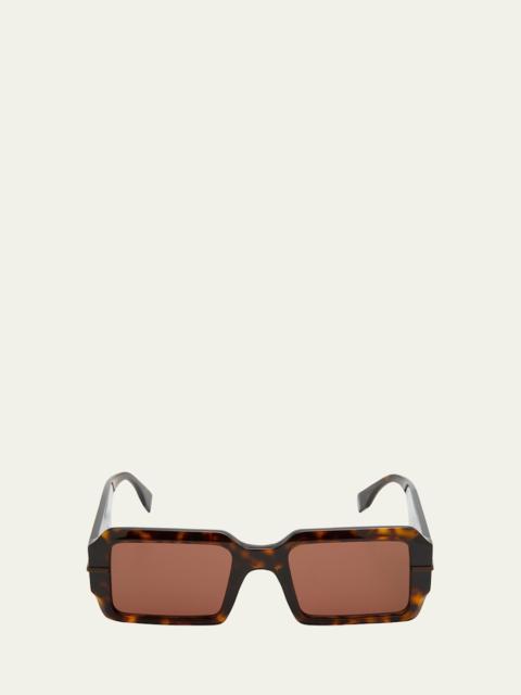 FENDI Men's Raised Logo Rectangle Sunglasses