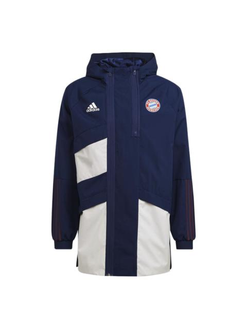 Men's adidas Fcb Trv Dr Jkt Badge Hooded Jacket Bayern Silkscreen Team Navy Blue GR0702