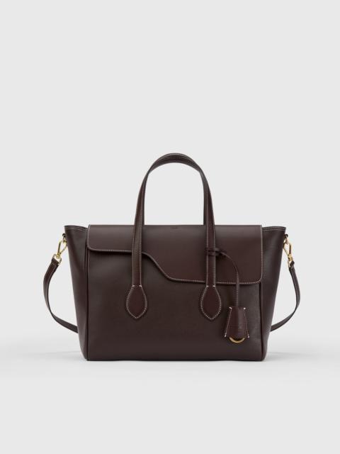 ATP ATELIER Merlara Walnut/Contrast Stitch Grained Leather Large handbag