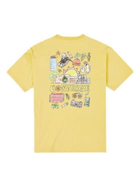 Men's Converse Back Graffiti Cartoon Printing Loose Casual Round Neck Short Sleeve Gold T-Shirt 1002