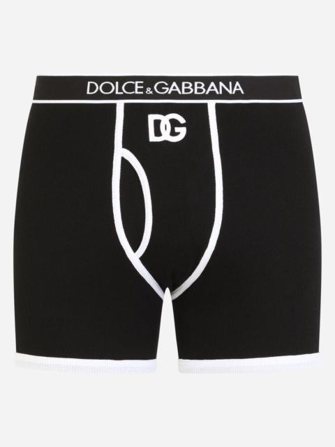 Dolce & Gabbana Long-leg fine-rib cotton boxers with DG patch