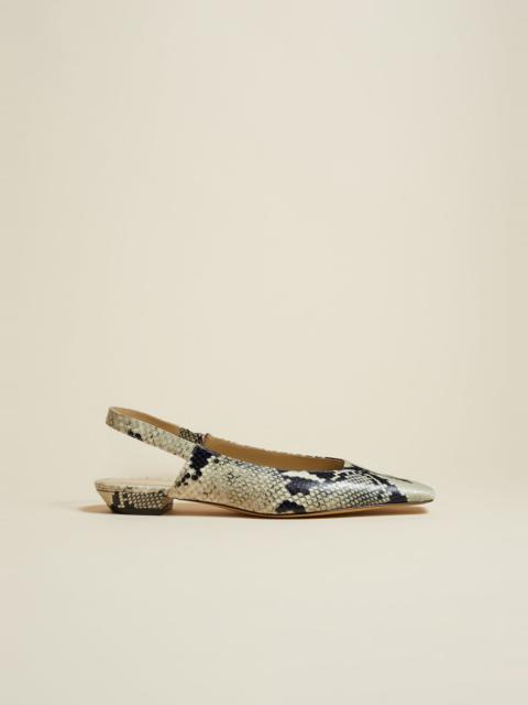 KHAITE The Colin Slingback Flat in Natural Python-Embossed Leather