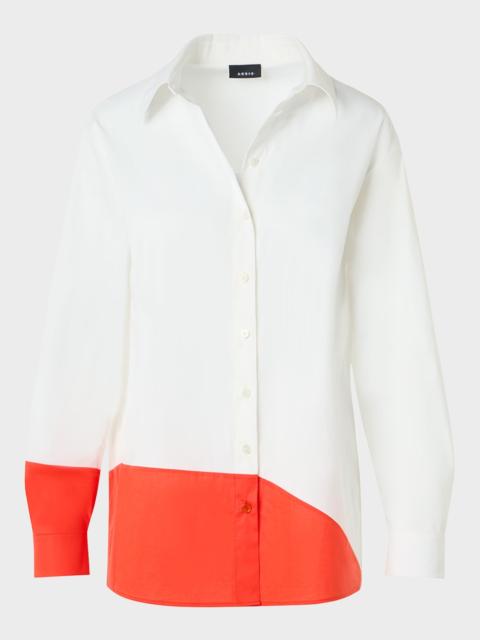 AKRIS Colorblock Patchwork Button-Down Blouse