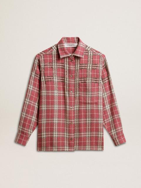 Golden Goose Women's shirt with pink, sand and gray check embroidery