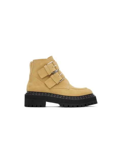 Beige Lug Sole Buckle Boots