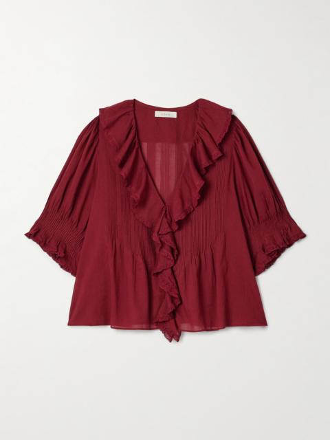 DÔEN Henri Lace-trimmed Ruffled Pintucked Organic Cotton-voile Blouse