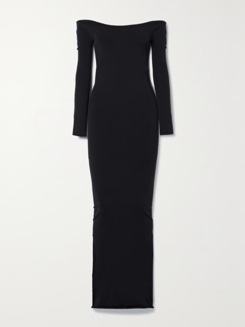 The Row Curitiba Off-the-shoulder Stretch-ponte Maxi Dress