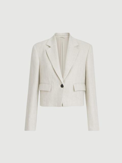 Brunello Cucinelli Linen and cotton chevron cropped blazer with monili