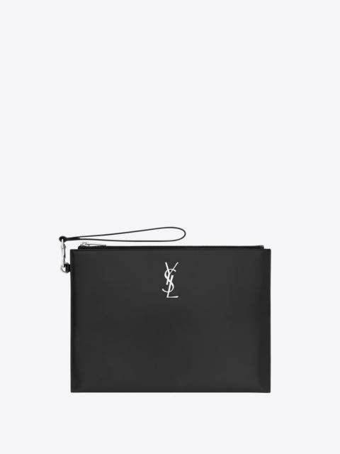 SAINT LAURENT cassandre zipped tablet holder in smooth leather