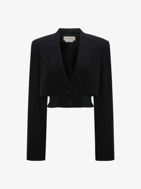 Alexander McQueen Cropped Rib Knit Jacket in Navy
